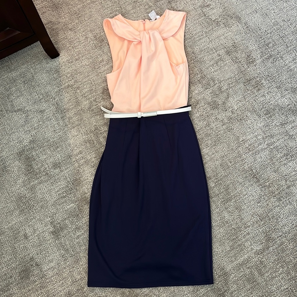Venus pink and navy halter dress with white belt.  Only tried on.  Size 4